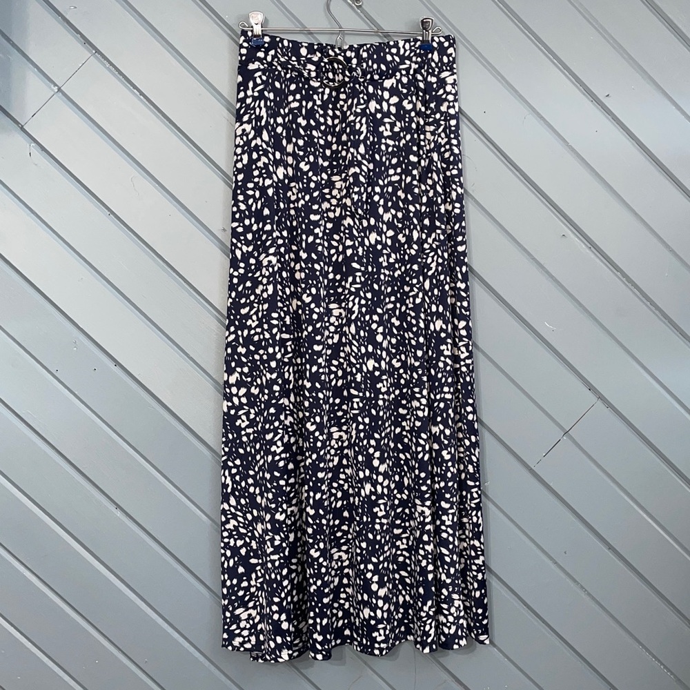 NY Collection Navy Polka Dot Belted Maxi Skirt